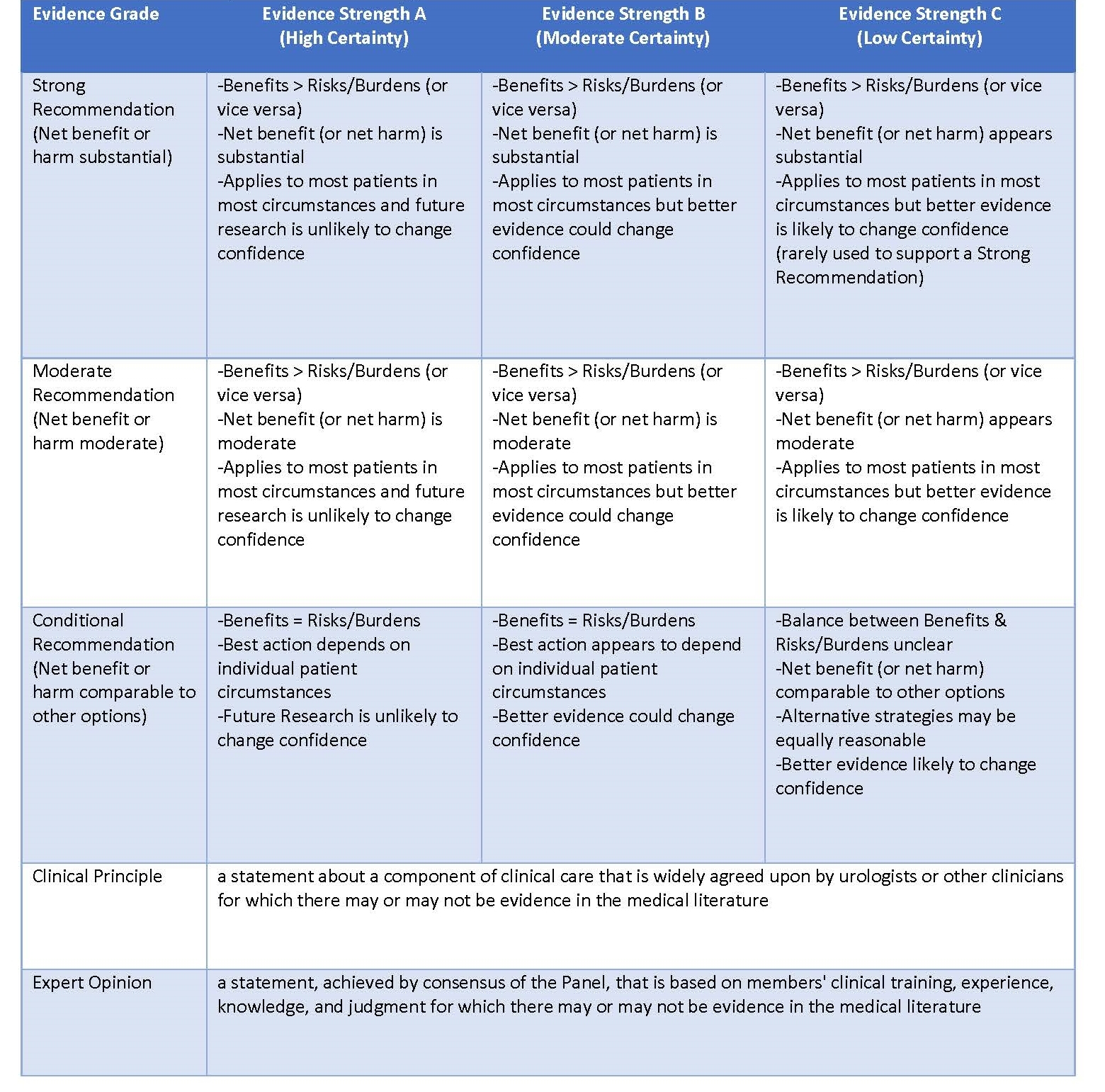 Level of Evidence Grading Scale